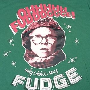 A Christmas Story Movie T-Shirt Adult Lg Ralphie Oh Fudge Green Short Sleeve